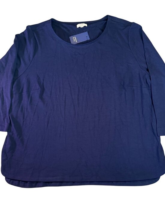 Crown & Ivy Curvy Navy 3/4 Sleeve Tunic Top Womens 2X Cotton Blend Scoop Neck - Picture 1 of 7